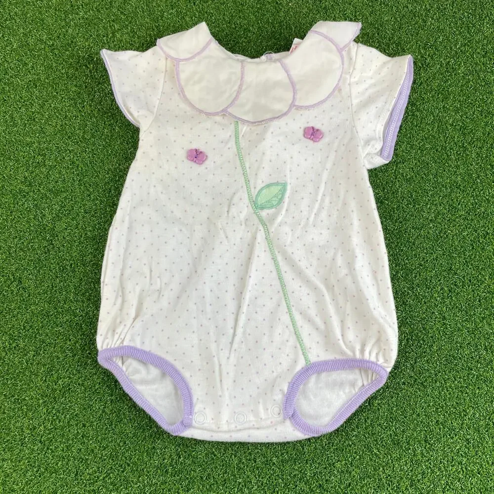 Vintage Buster Brown Purple Pin Dots Butterfly Applique Romper 6-9Mos